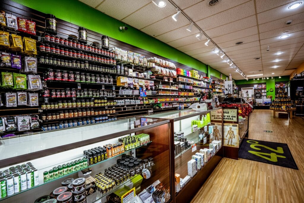 Interior shot of 42 Degrees kratom and cbd products