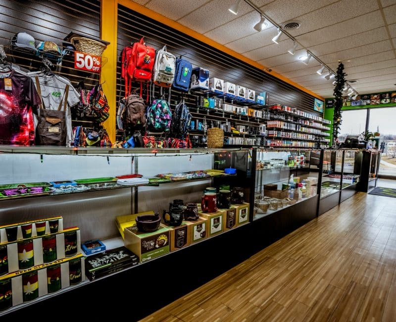 Interior shot of 42 Degrees vape and cbd products