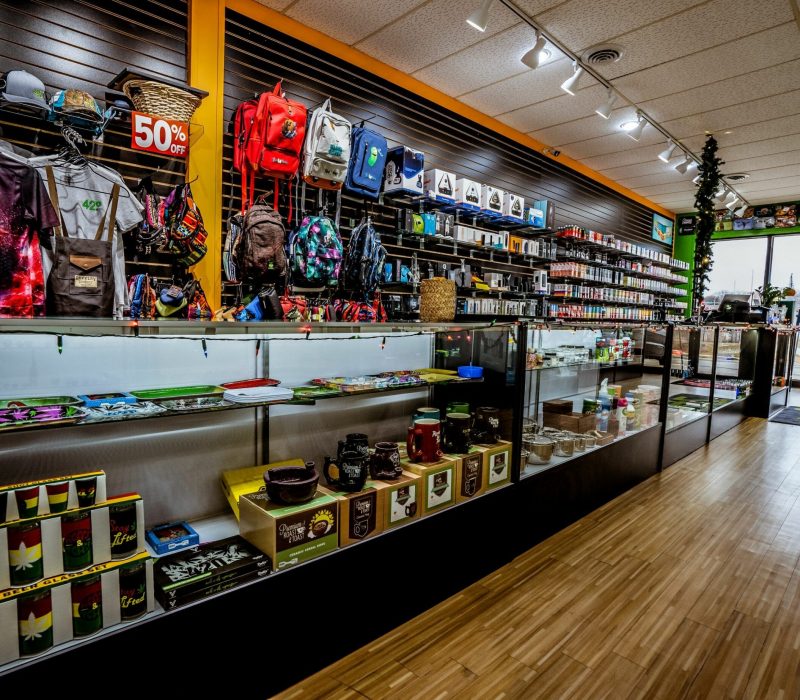 Interior shot of 42 Degrees vape and cbd products