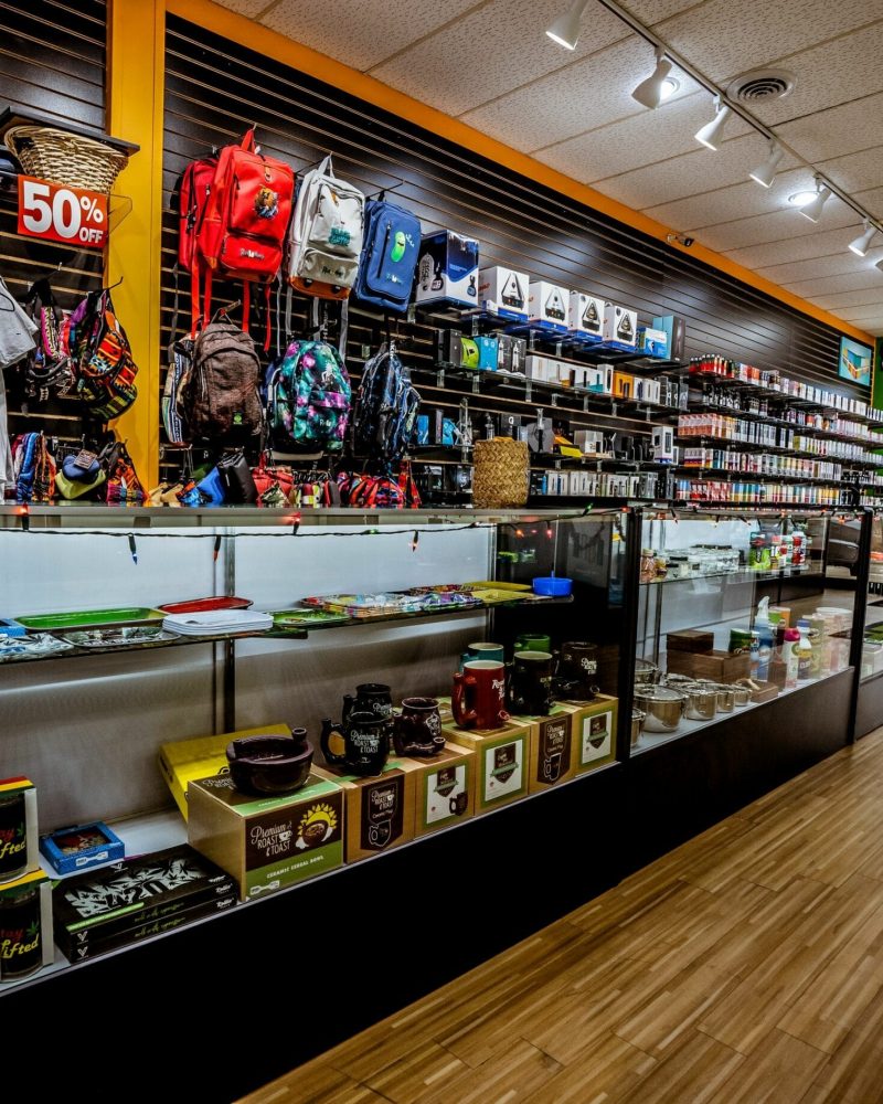 Interior shot of 42 Degrees vape and cbd products